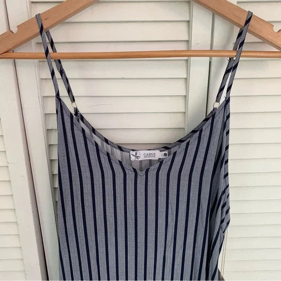 Carve Designs Macy Dress Navy Stripe Women’s Large Relaxed Cami‎ Maxi Dress NWT